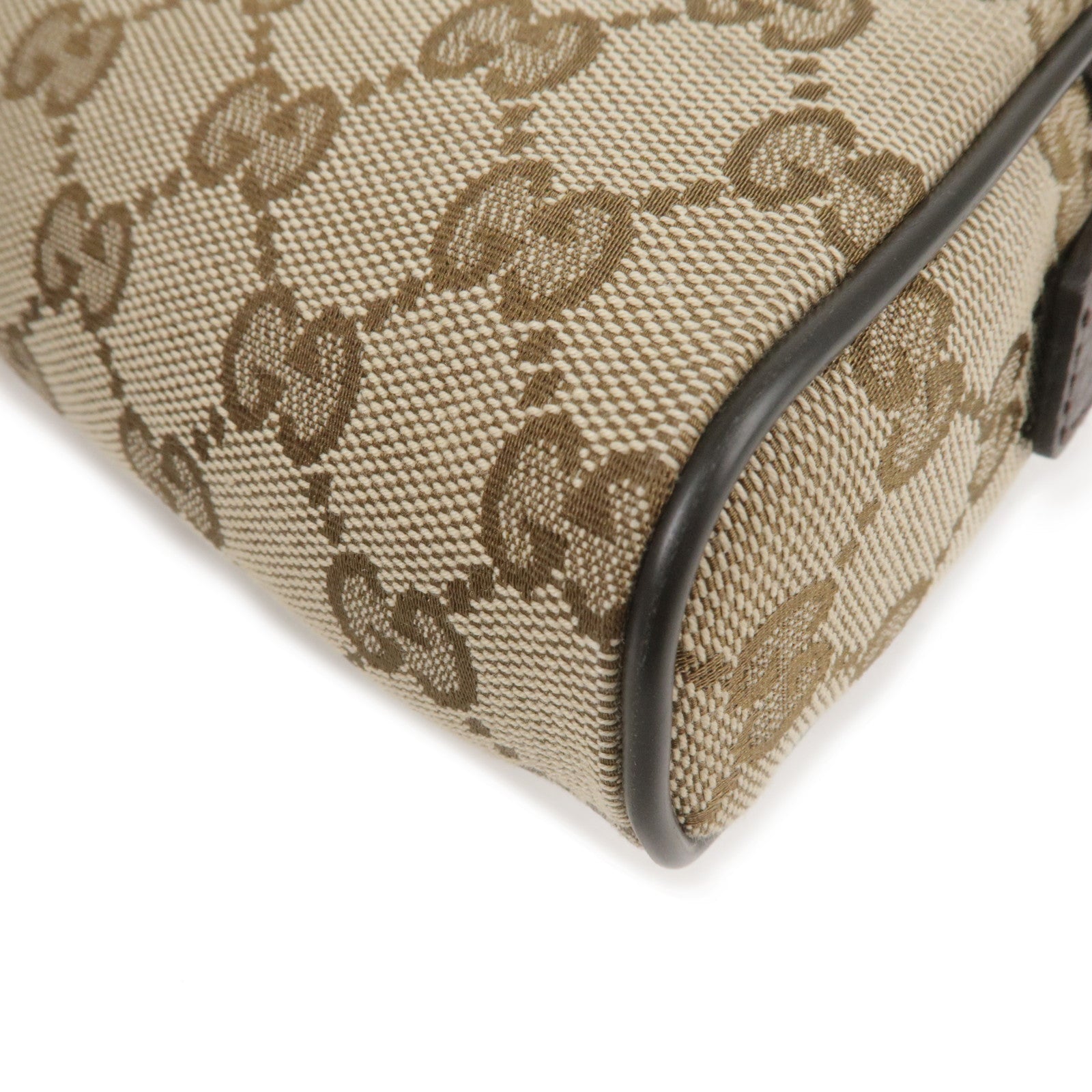 GUCCI GG Canvas Leather Waist Bag Beige Brown 449174
