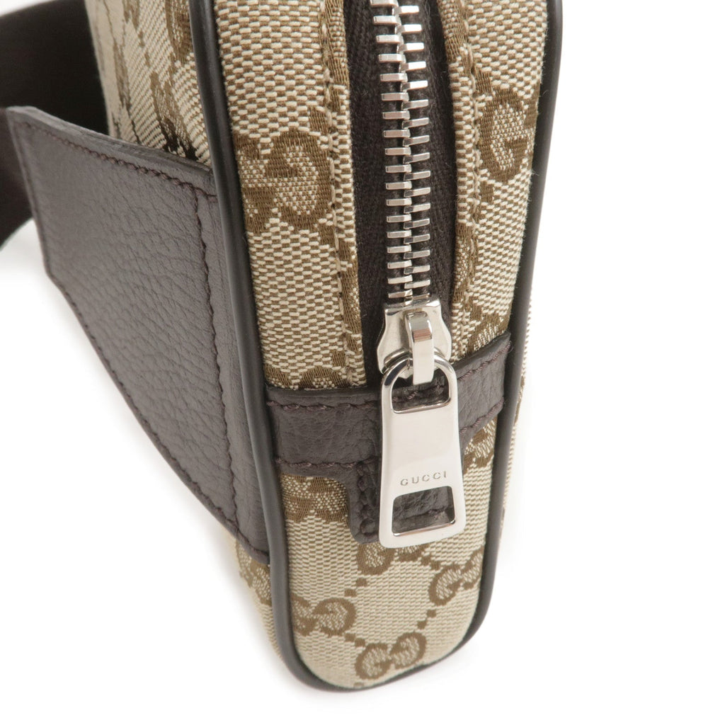 GUCCI GG Canvas Leather Waist Bag Beige Brown 449174
