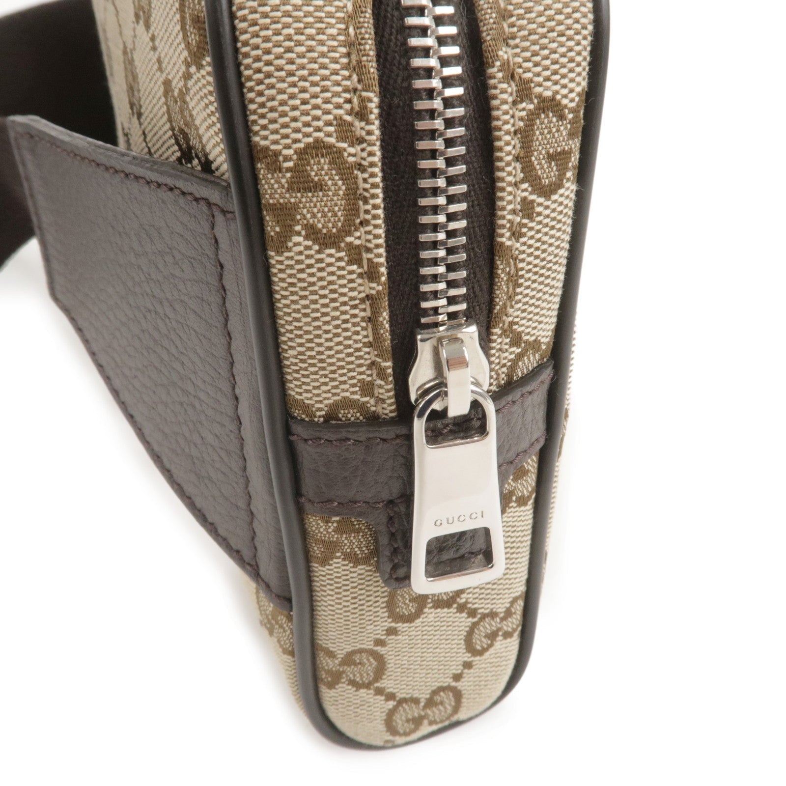 GUCCI GG Canvas Leather Waist Bag Beige Brown 449174
