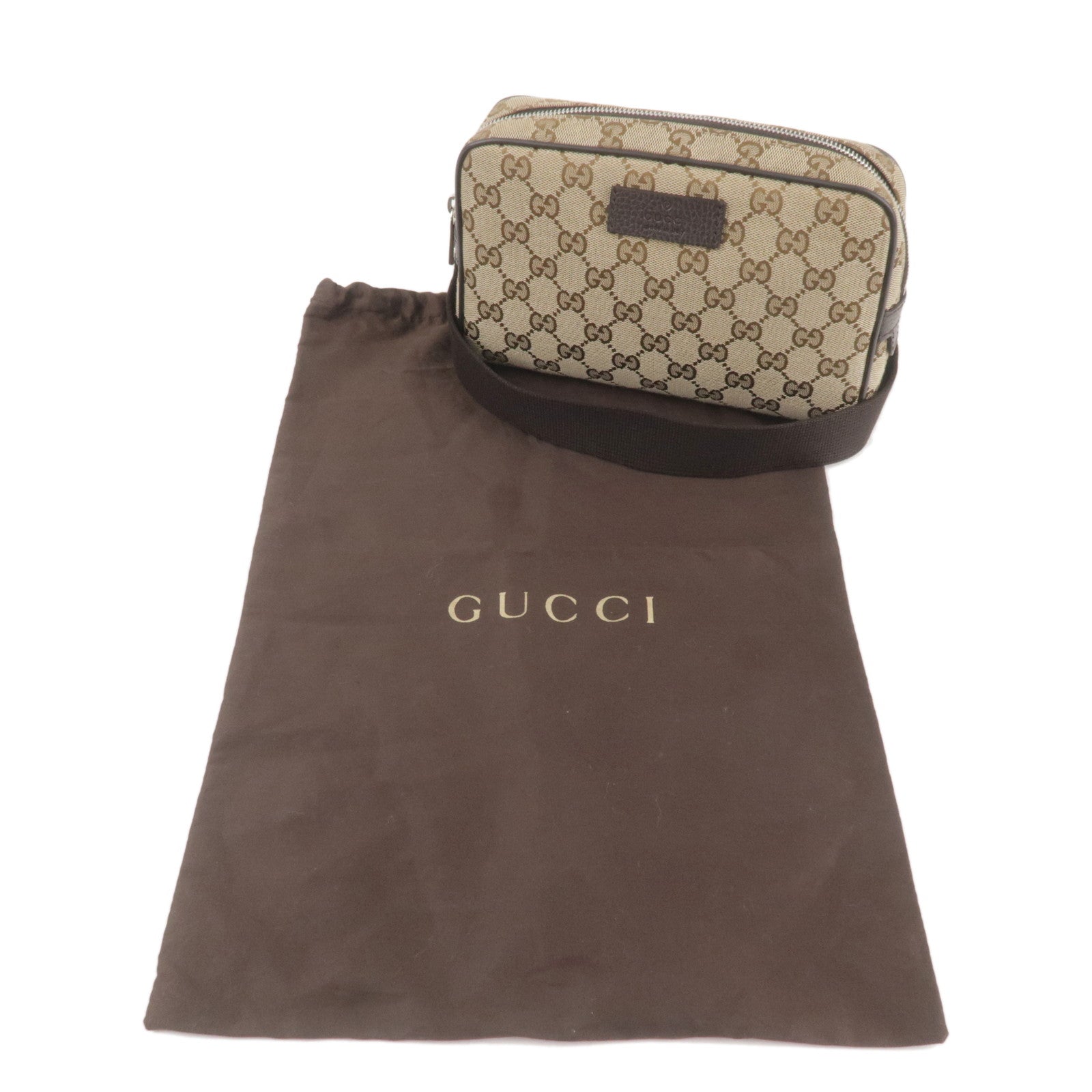 GUCCI GG Canvas Leather Waist Bag Beige Brown 449174
