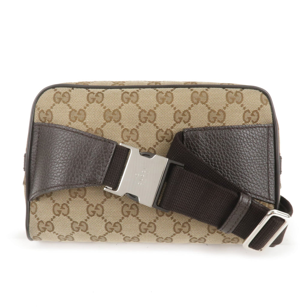 GUCCI GG Canvas Leather Waist Bag Beige Brown 449174