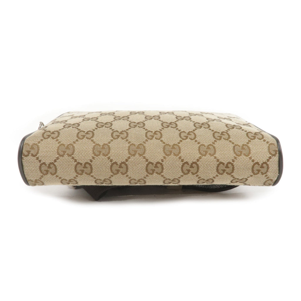 GUCCI GG Canvas Leather Waist Bag Beige Brown 449174