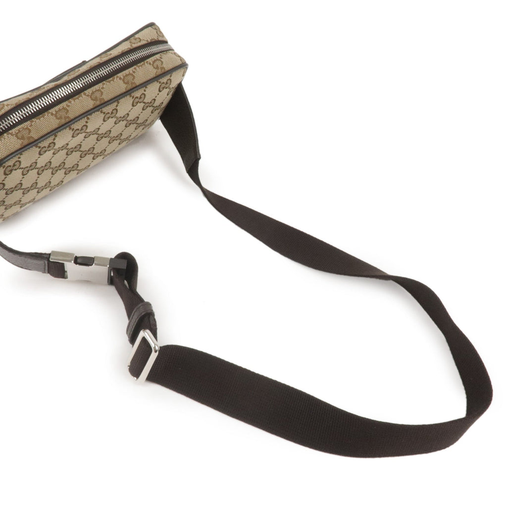 GUCCI GG Canvas Leather Waist Bag Beige Brown 449174