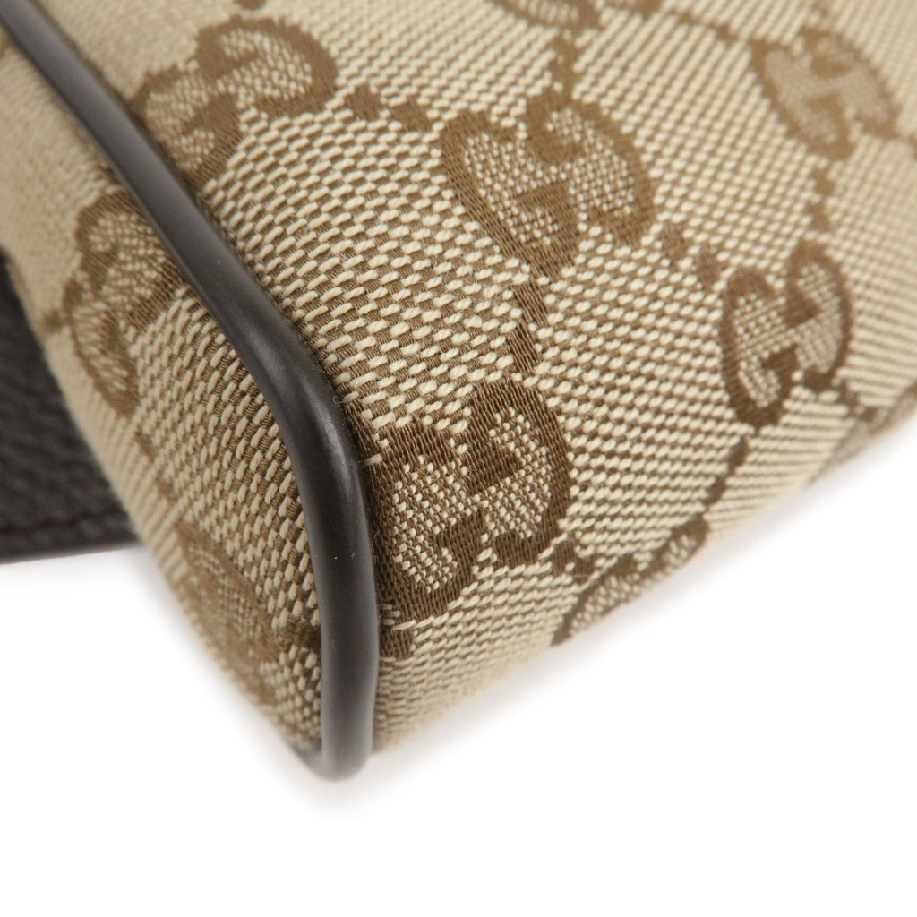 GUCCI GG Canvas Leather Waist Bag Beige Brown 449174