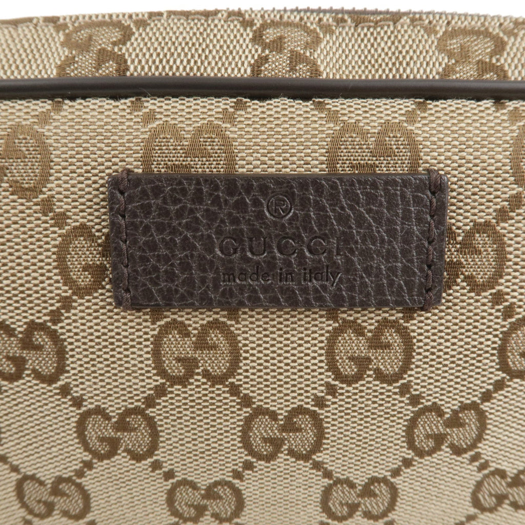 GUCCI GG Canvas Leather Waist Bag Beige Brown 449174