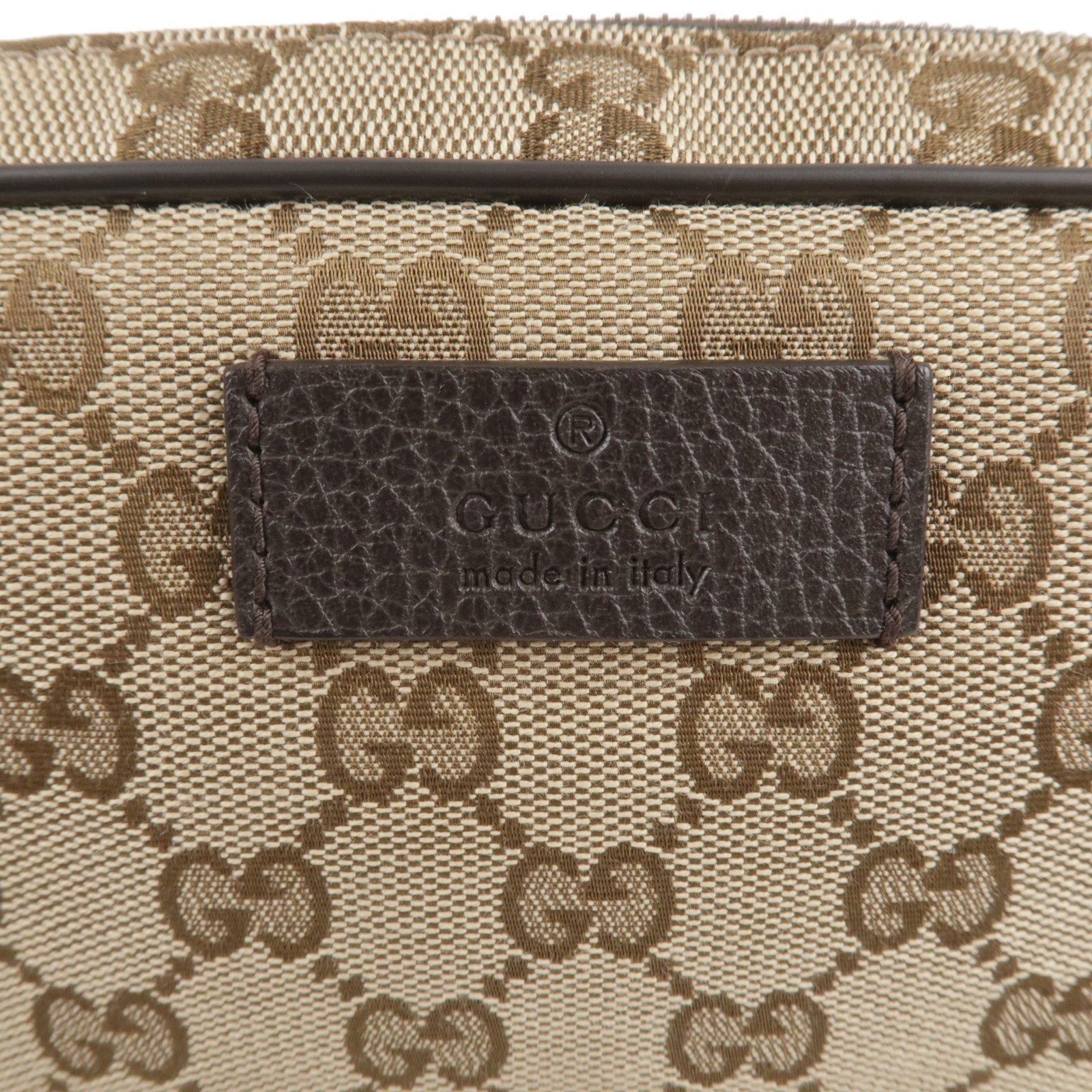 GUCCI GG Canvas Leather Waist Bag Beige Brown 449174