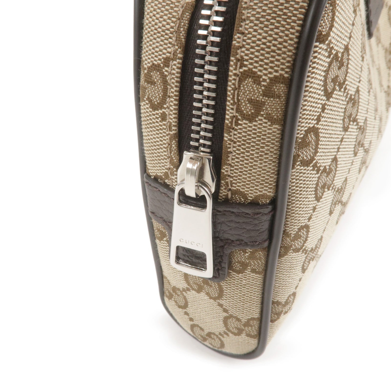 GUCCI GG Canvas Leather Waist Bag Beige Brown 449174