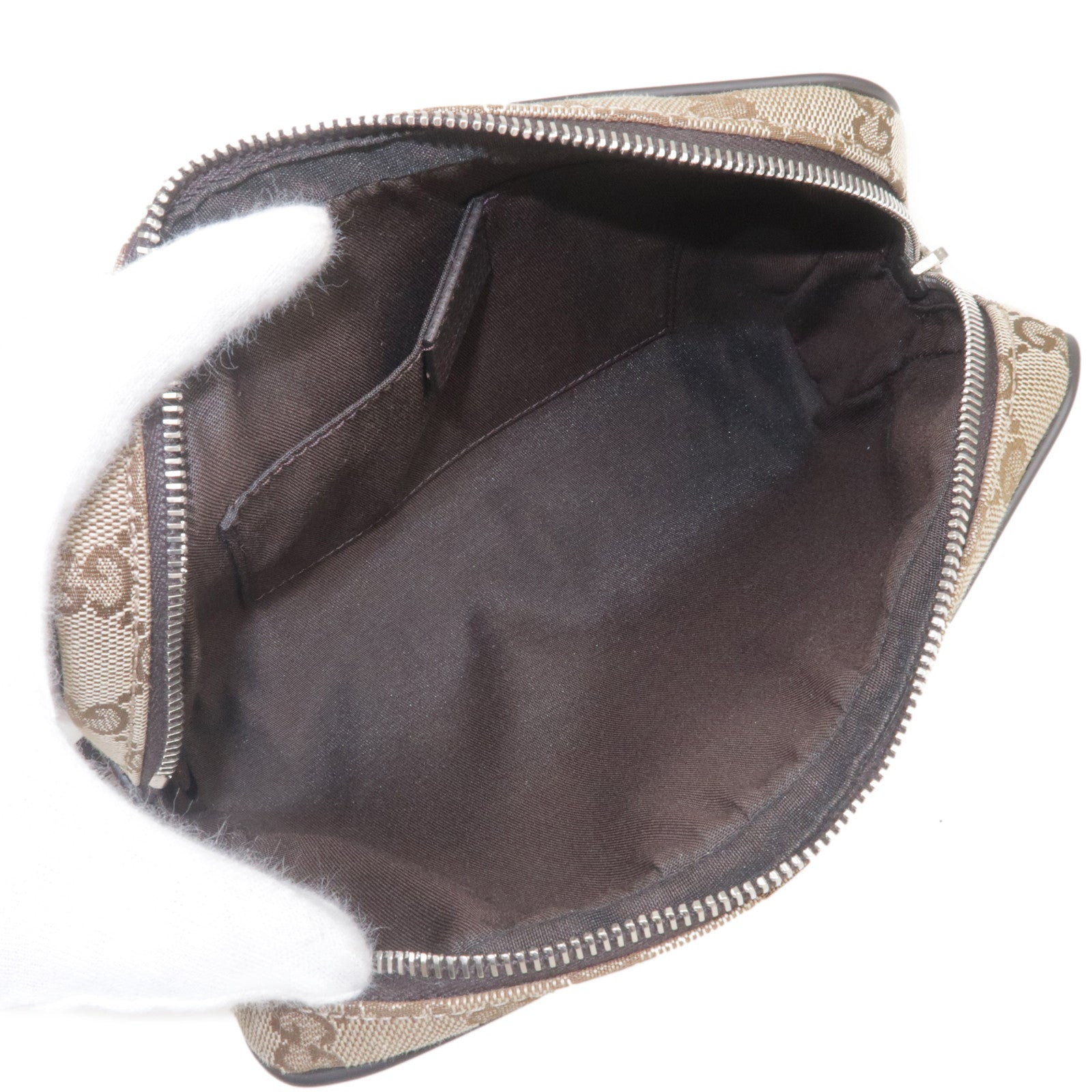 GUCCI GG Canvas Leather Waist Bag Beige Brown 449174