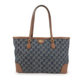 GUCCI GG Denim Leather Tote Bag Denim Blue Brown 631685