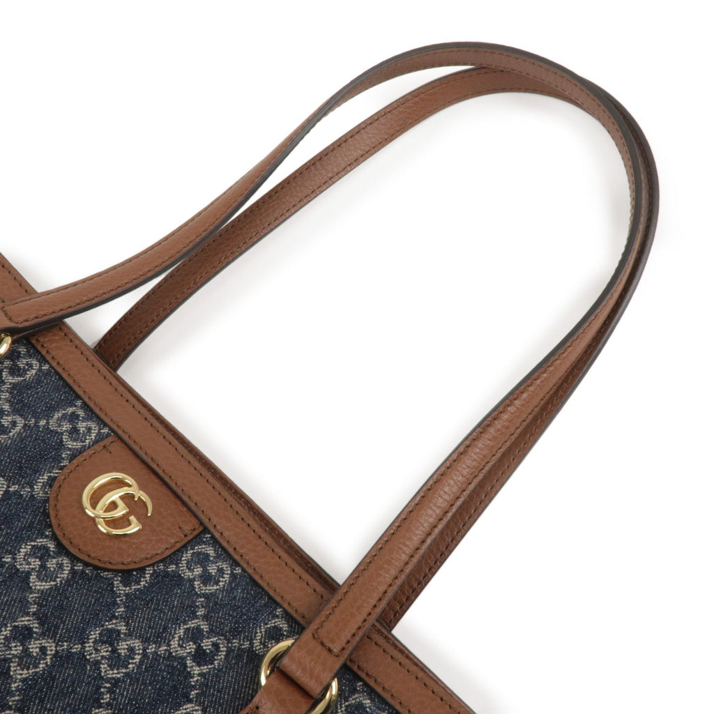 GUCCI GG Denim Leather Tote Bag Denim Blue Brown 631685