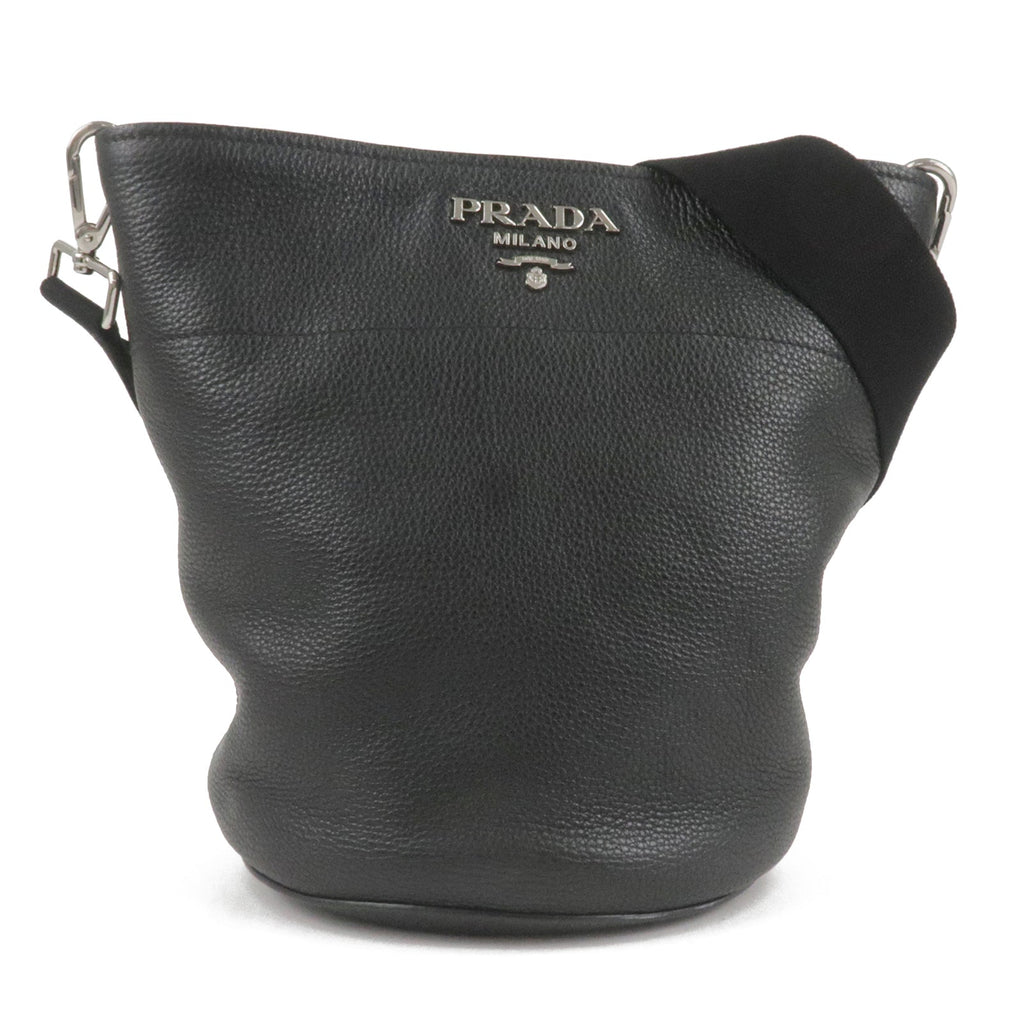 Prada Logo Leather One Shoulder Bag NERO Black 1BE012