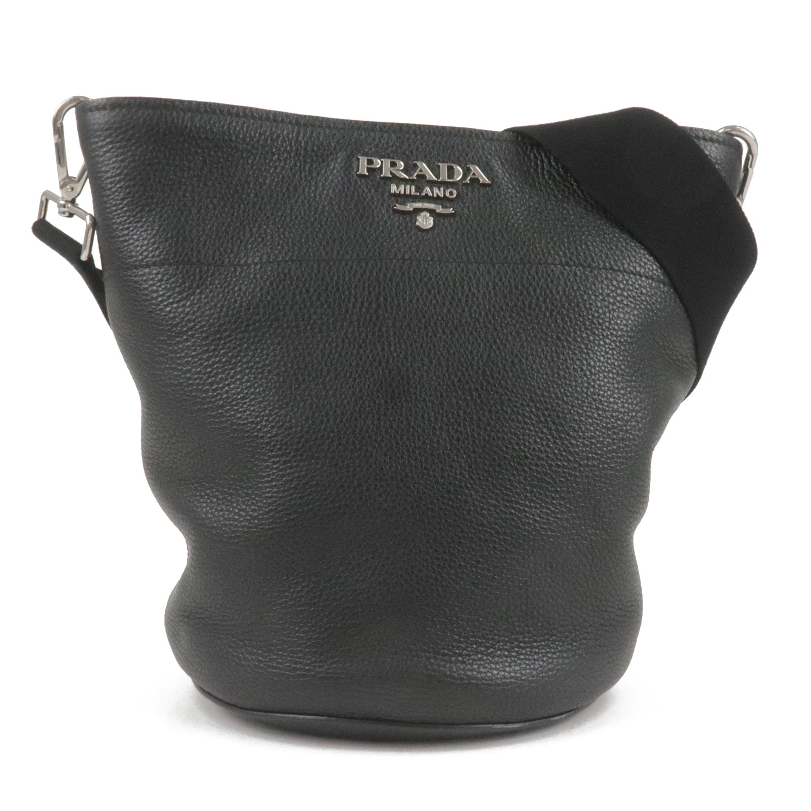 Prada Logo Leather One Shoulder Bag NERO Black 1BE012