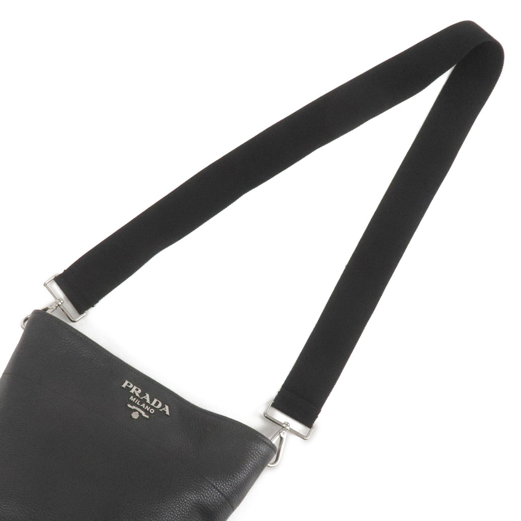 Prada Logo Leather One Shoulder Bag NERO Black 1BE012