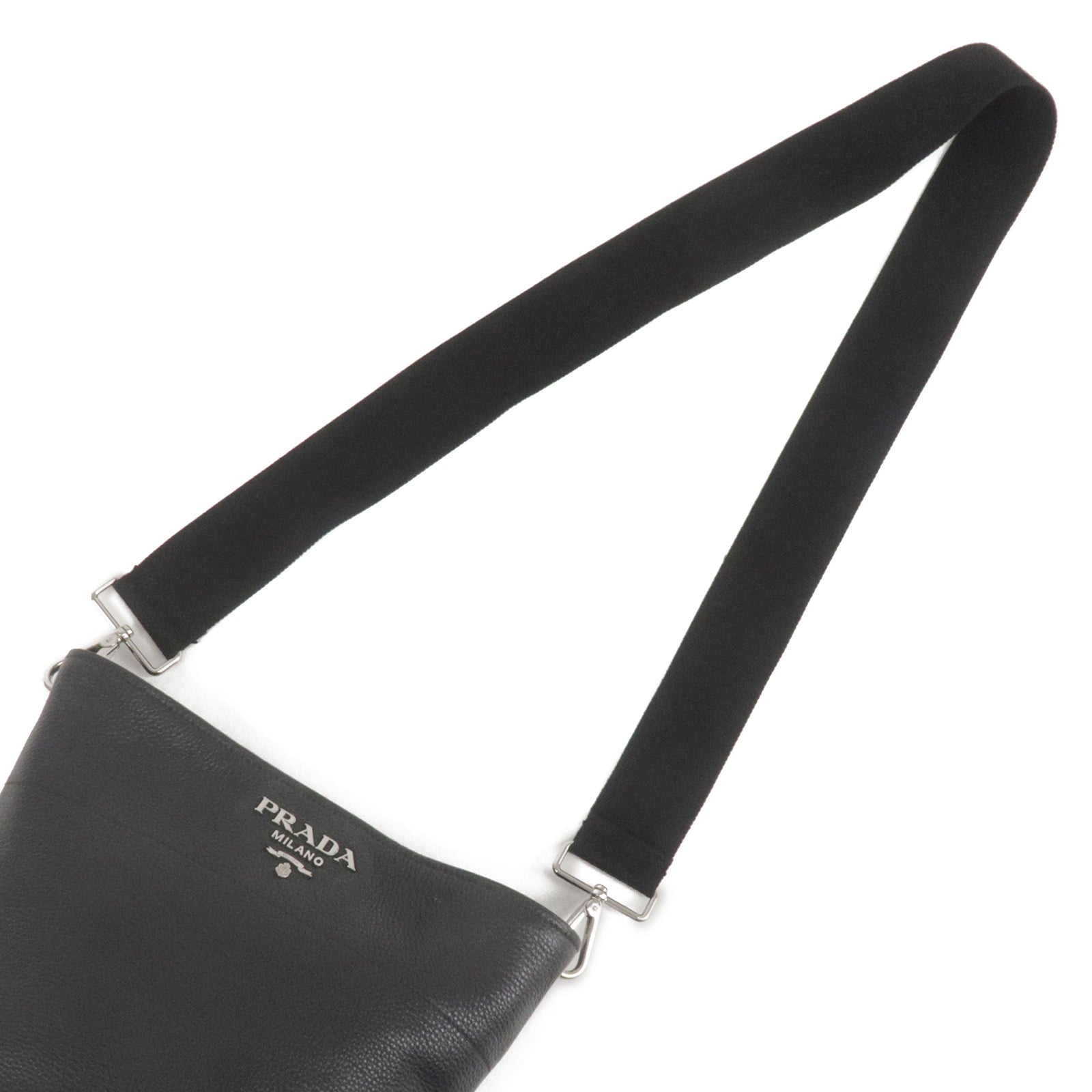 Prada Logo Leather One Shoulder Bag NERO Black 1BE012