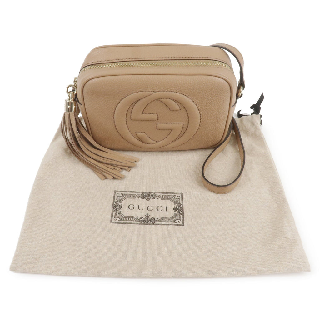 GUCCI SOHO Small Disco Leather Shoulder Bag Beige 308364