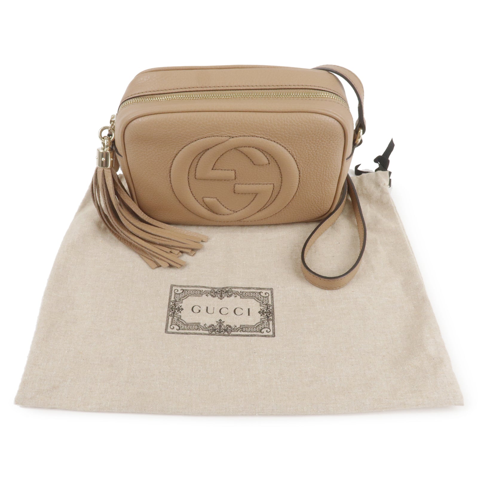 GUCCI SOHO Small Disco Leather Shoulder Bag Beige 308364