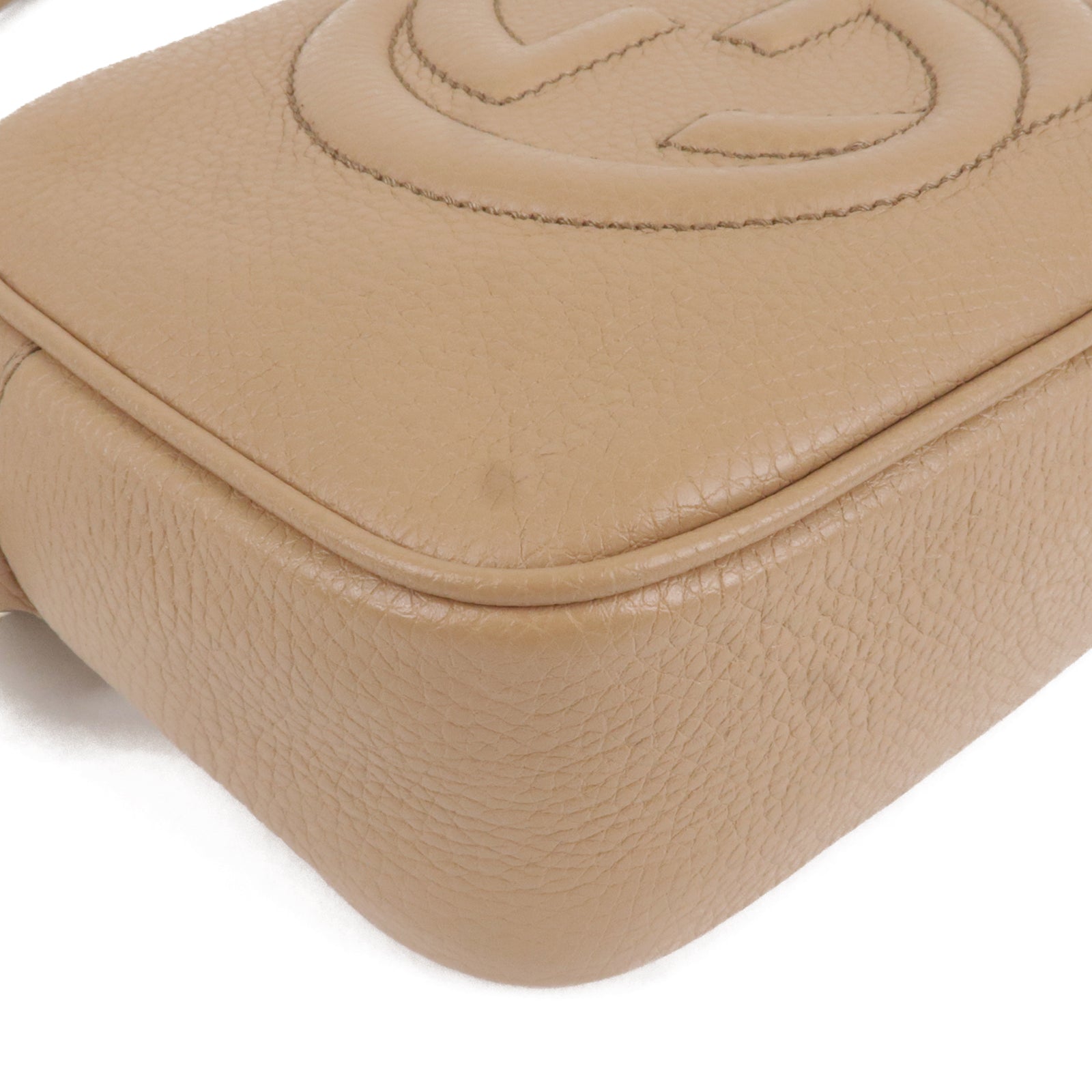 GUCCI SOHO Small Disco Leather Shoulder Bag Beige 308364