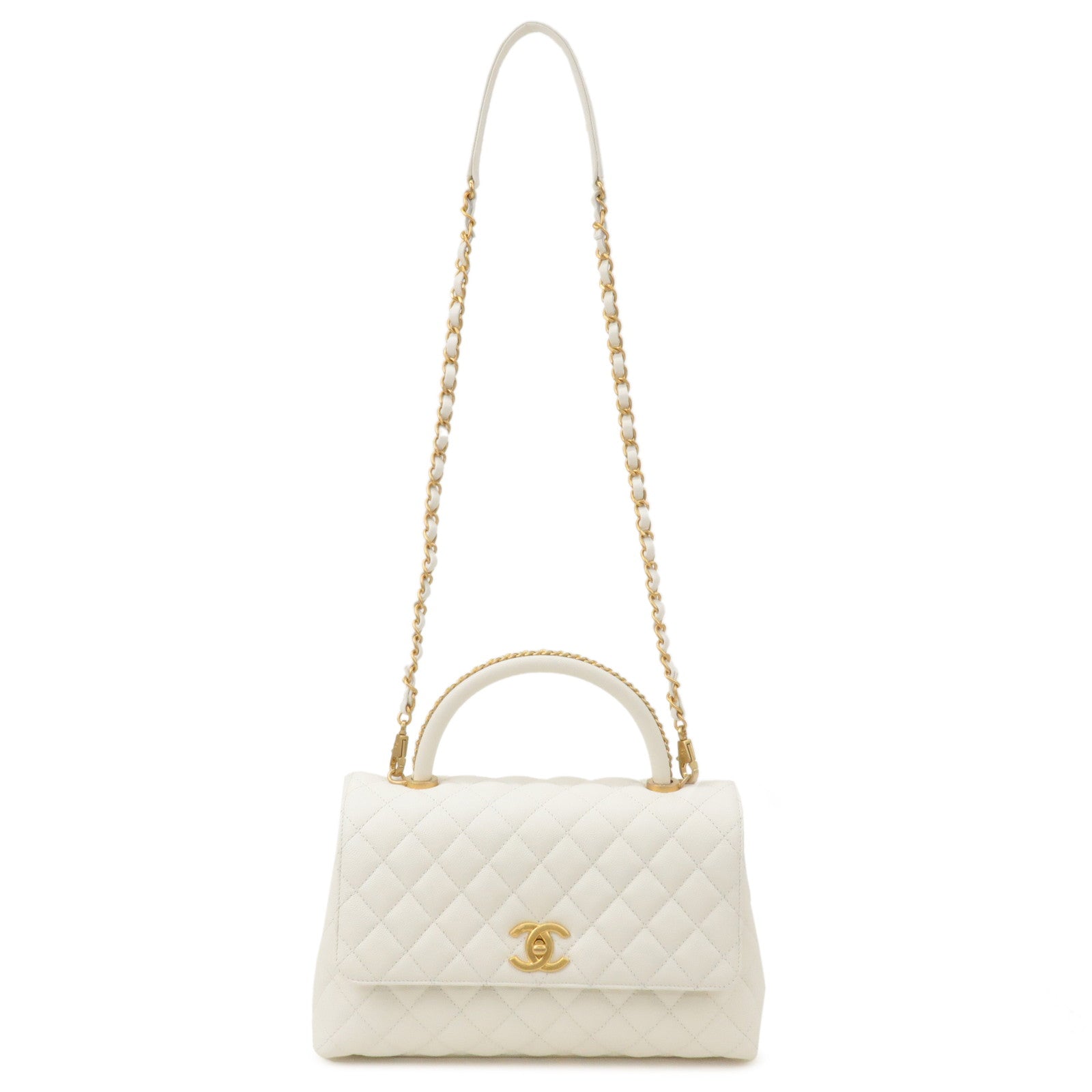 CHANEL Matelasse Caviar Skin COCO Handle 28 2Way Bag White A92991