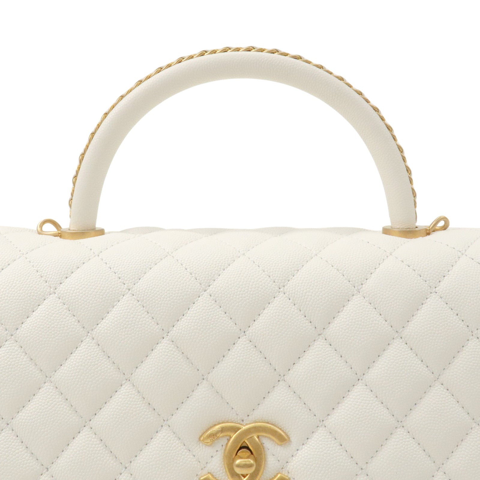 CHANEL Matelasse Caviar Skin COCO Handle 28 2Way Bag White A92991