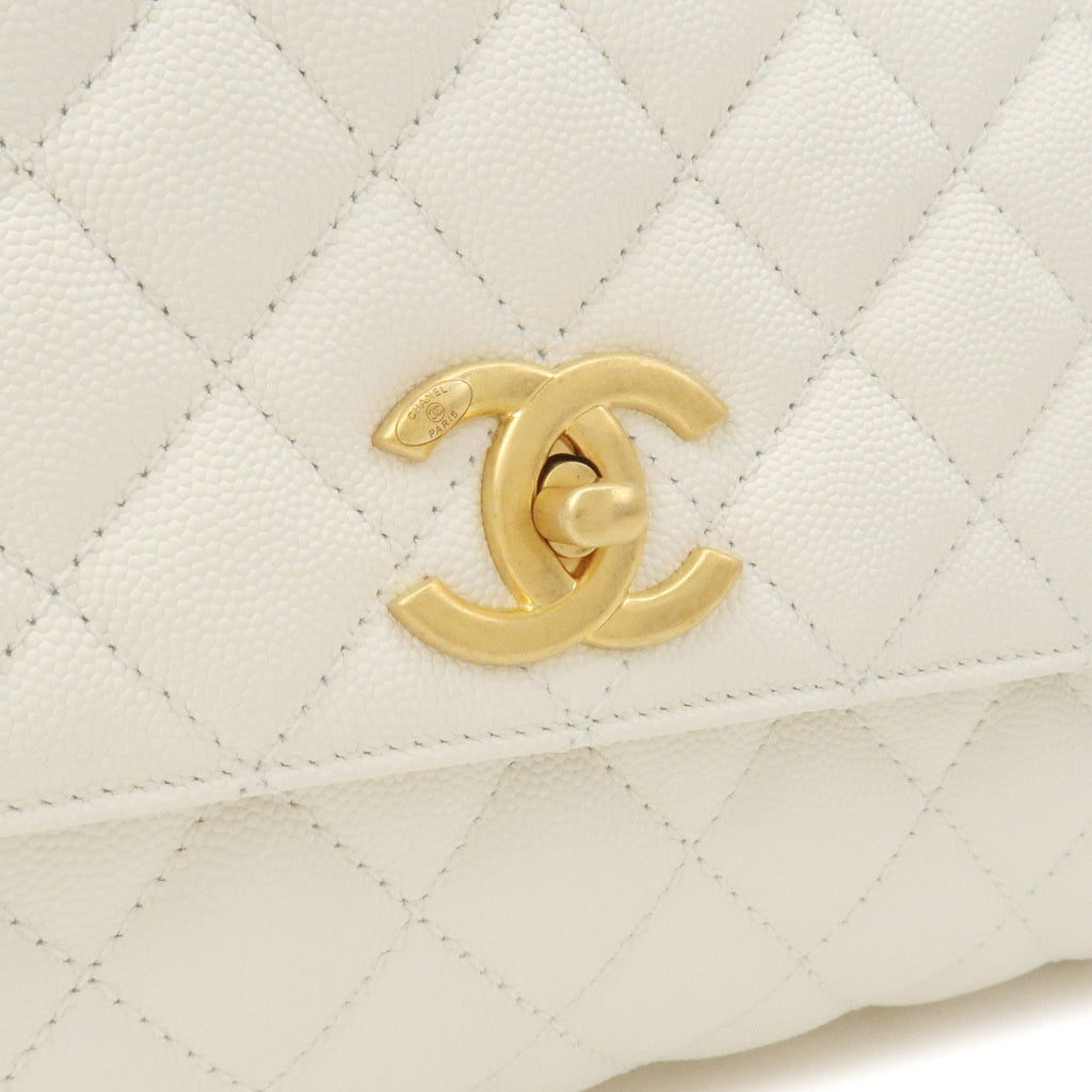 CHANEL Matelasse Caviar Skin COCO Handle 28 2Way Bag White A92991