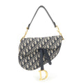 Christian Dior Saddle Bag Trotter Oblique Canvas Leather Navy