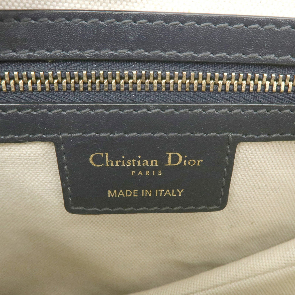 Christian Dior Saddle Bag Trotter Oblique Canvas Leather Navy