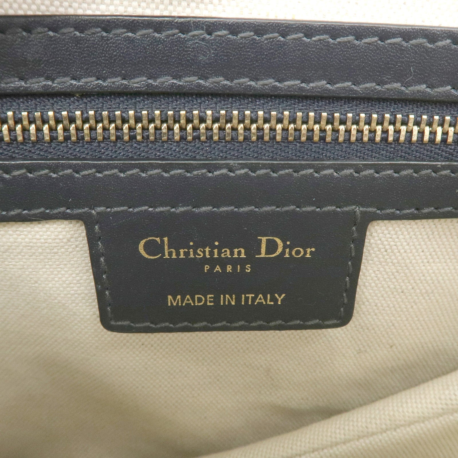 Christian Dior Saddle Bag Trotter Oblique Canvas Leather Navy