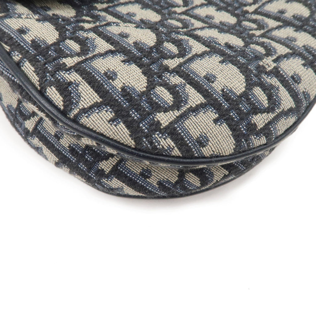 Christian Dior Saddle Bag Trotter Oblique Canvas Leather Navy