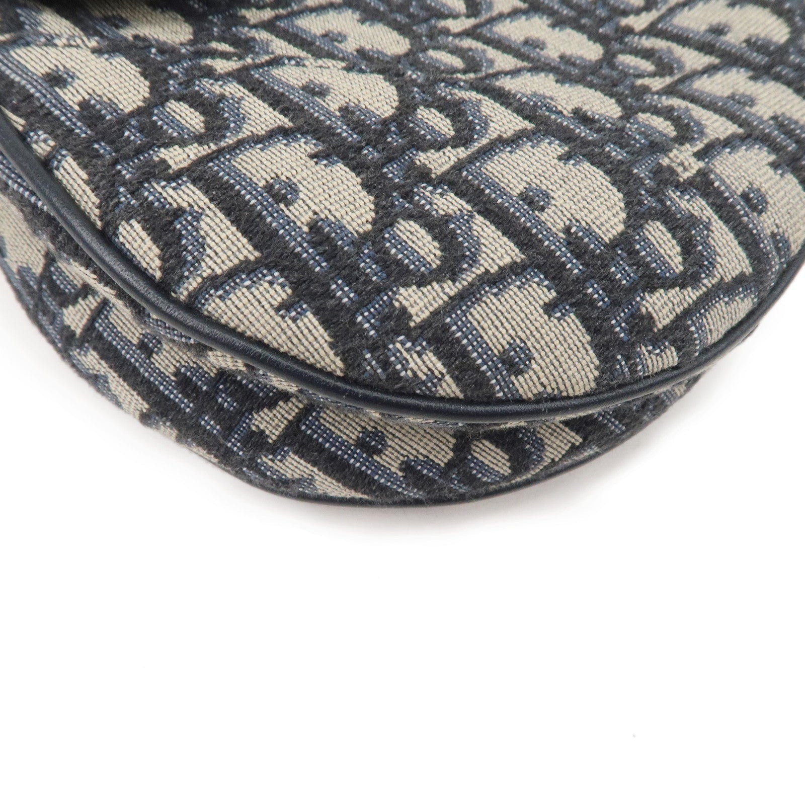 Christian Dior Saddle Bag Trotter Oblique Canvas Leather Navy