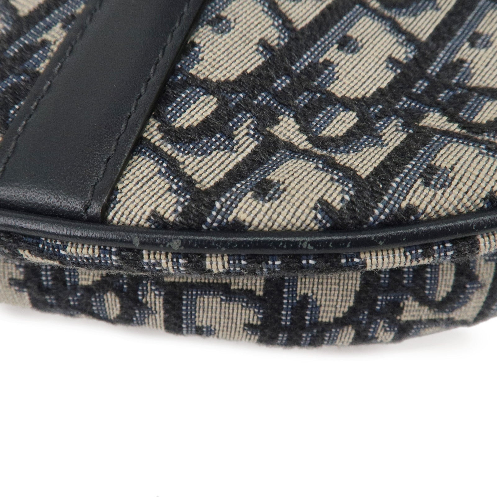 Christian Dior Saddle Bag Trotter Oblique Canvas Leather Navy