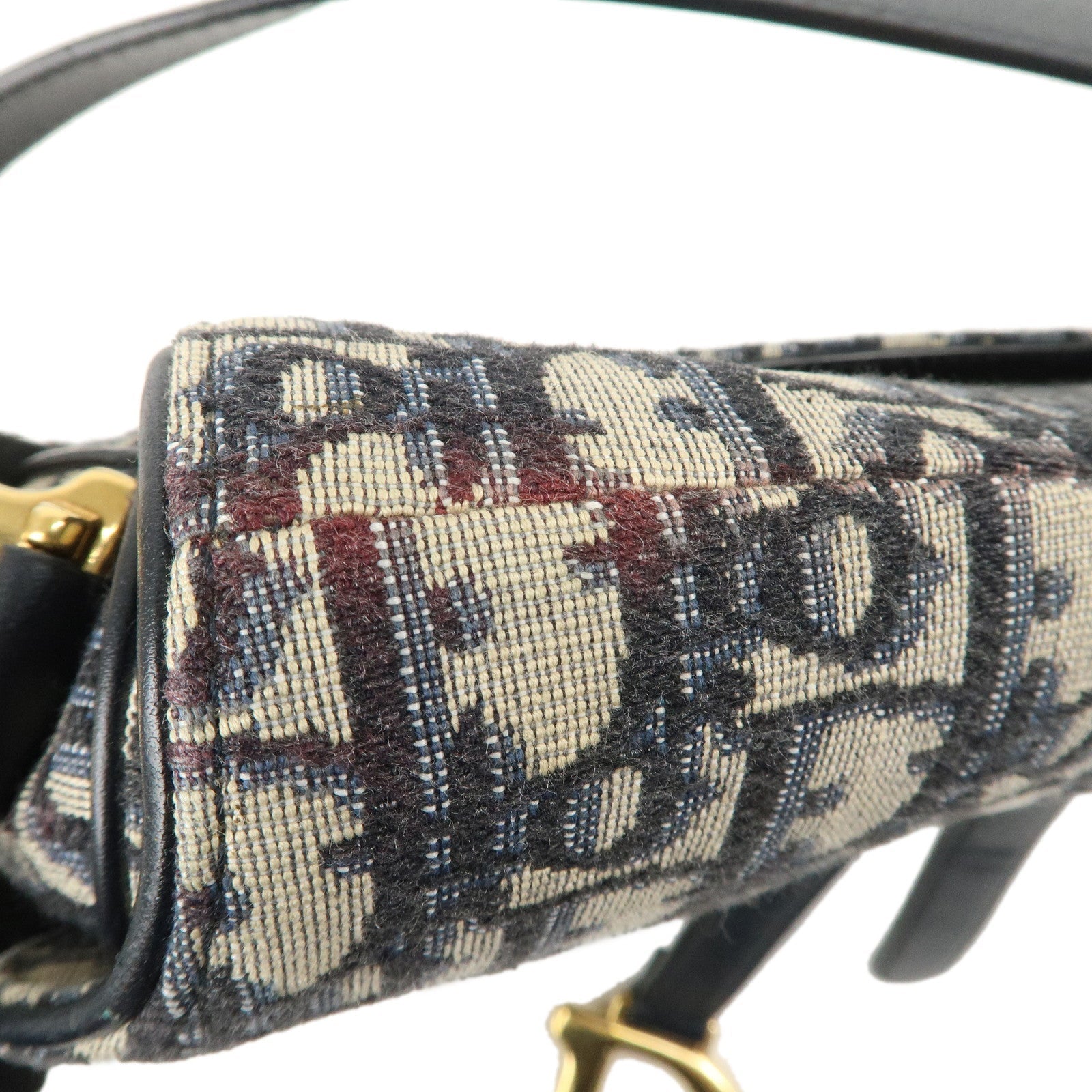 Christian Dior Saddle Bag Trotter Oblique Canvas Leather Navy