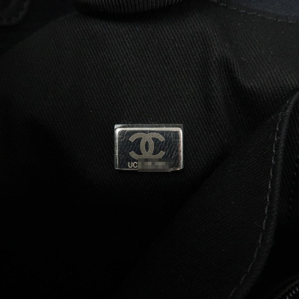 CHANEL Deauville Canvas Leather Chain Tote Bag Black A67001