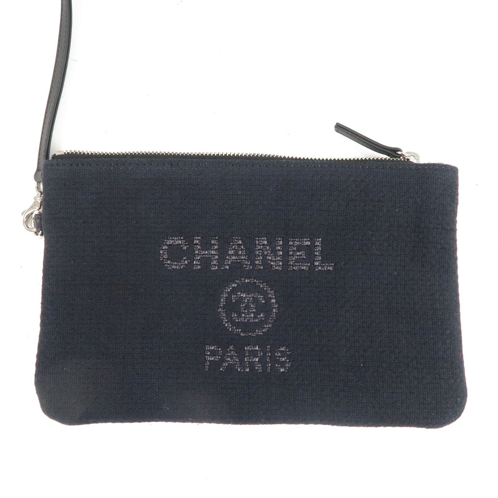 CHANEL Deauville Canvas Leather Chain Tote Bag Black A67001