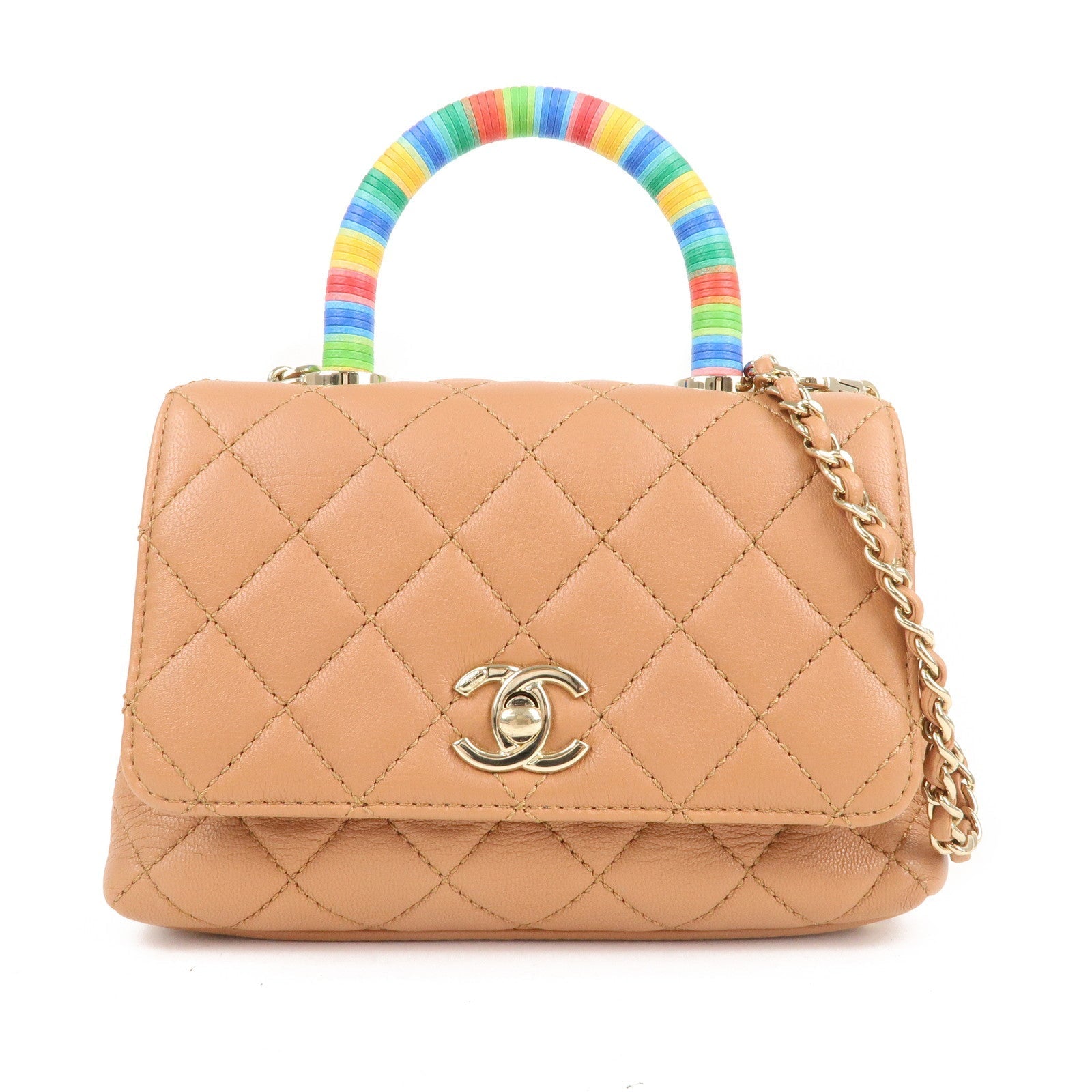CHANEL COCO Handle Matelasse Caviar Skin XXS 2Way Bag Brown AS2215
