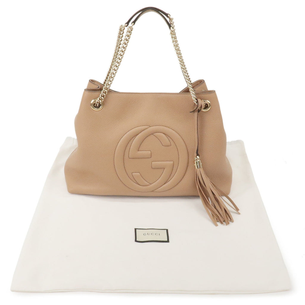 GUCCI SOHO Interlocking G Leather Chain Shoulder Bag Beige 536196