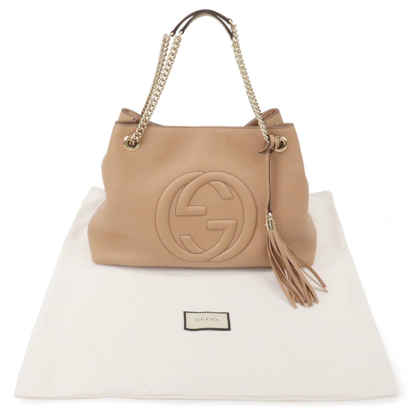 GUCCI SOHO Interlocking G Leather Chain Shoulder Bag Beige 536196