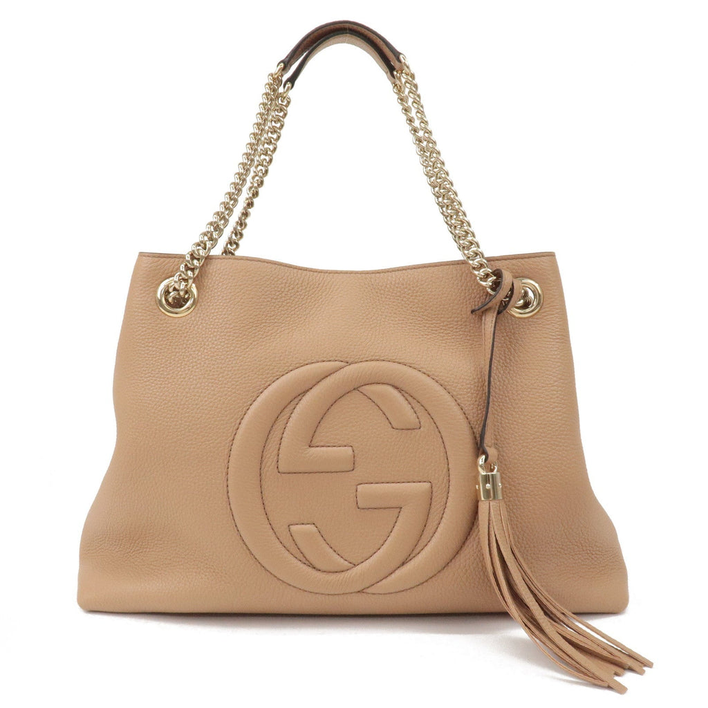 GUCCI SOHO Interlocking G Leather Chain Shoulder Bag Beige 536196