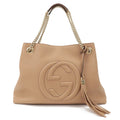 GUCCI SOHO Interlocking G Leather Chain Shoulder Bag Beige 536196