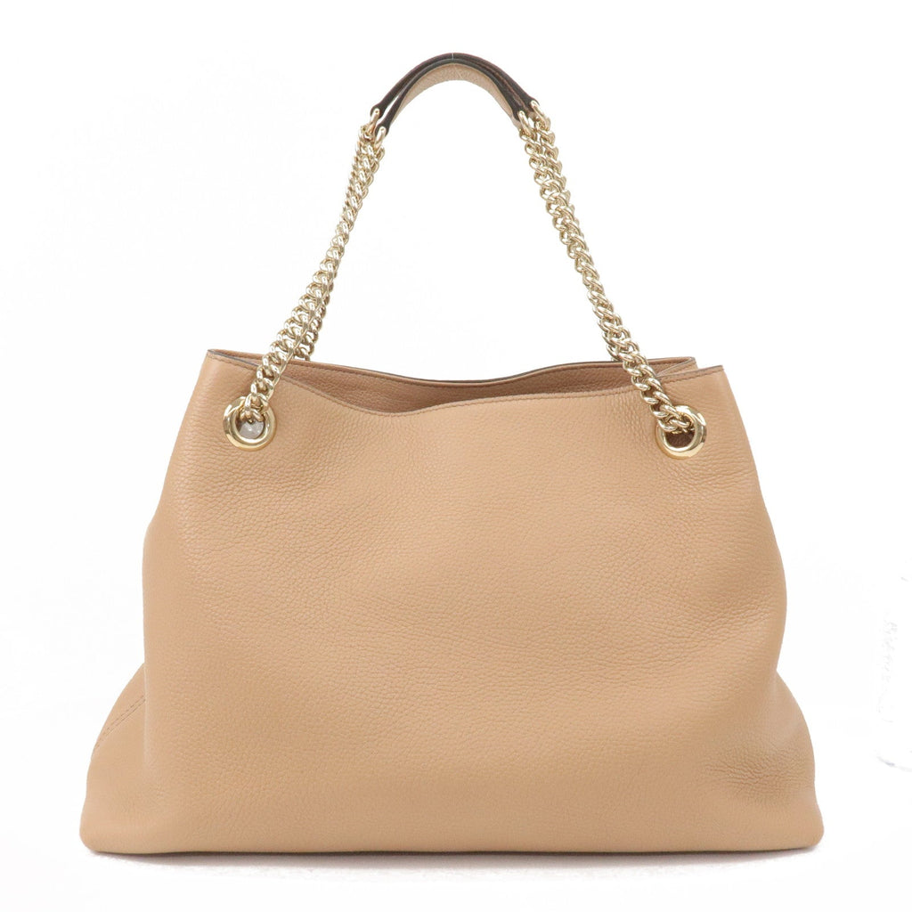 GUCCI SOHO Interlocking G Leather Chain Shoulder Bag Beige 536196