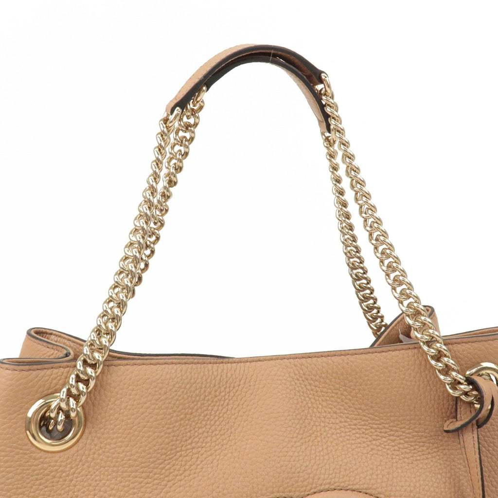 GUCCI SOHO Interlocking G Leather Chain Shoulder Bag Beige 536196