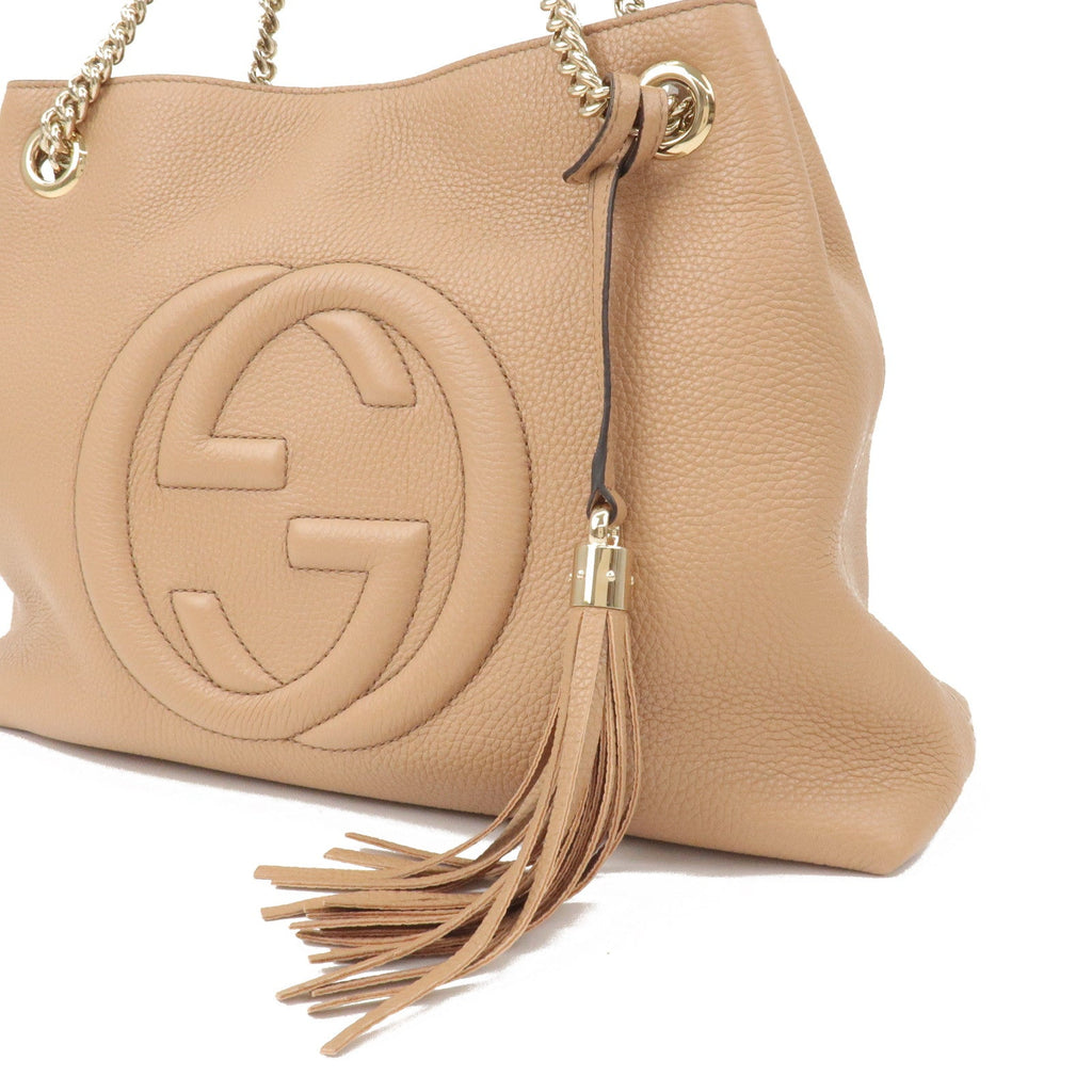 GUCCI SOHO Interlocking G Leather Chain Shoulder Bag Beige 536196
