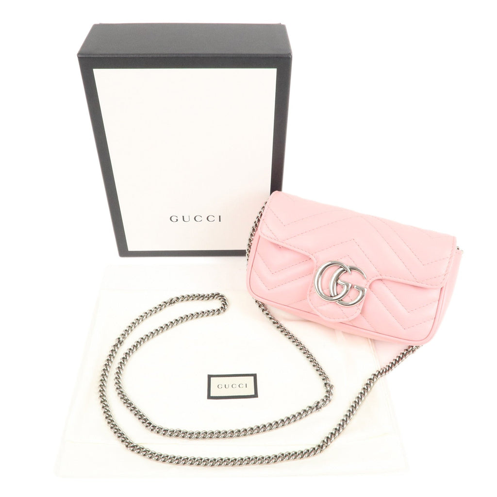 GUCCI GG Marmont Leather Super Mini Shoulder Bag Pink 476433