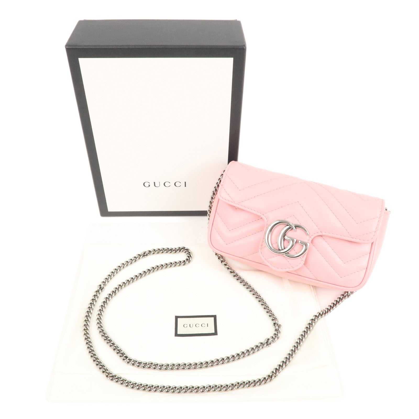 GUCCI GG Marmont Leather Super Mini Shoulder Bag Pink 476433