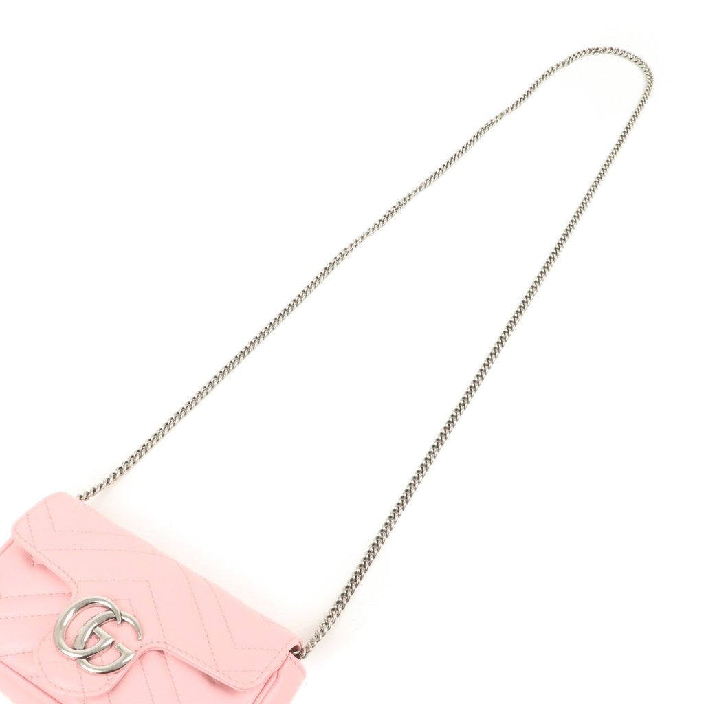 GUCCI GG Marmont Leather Super Mini Shoulder Bag Pink 476433
