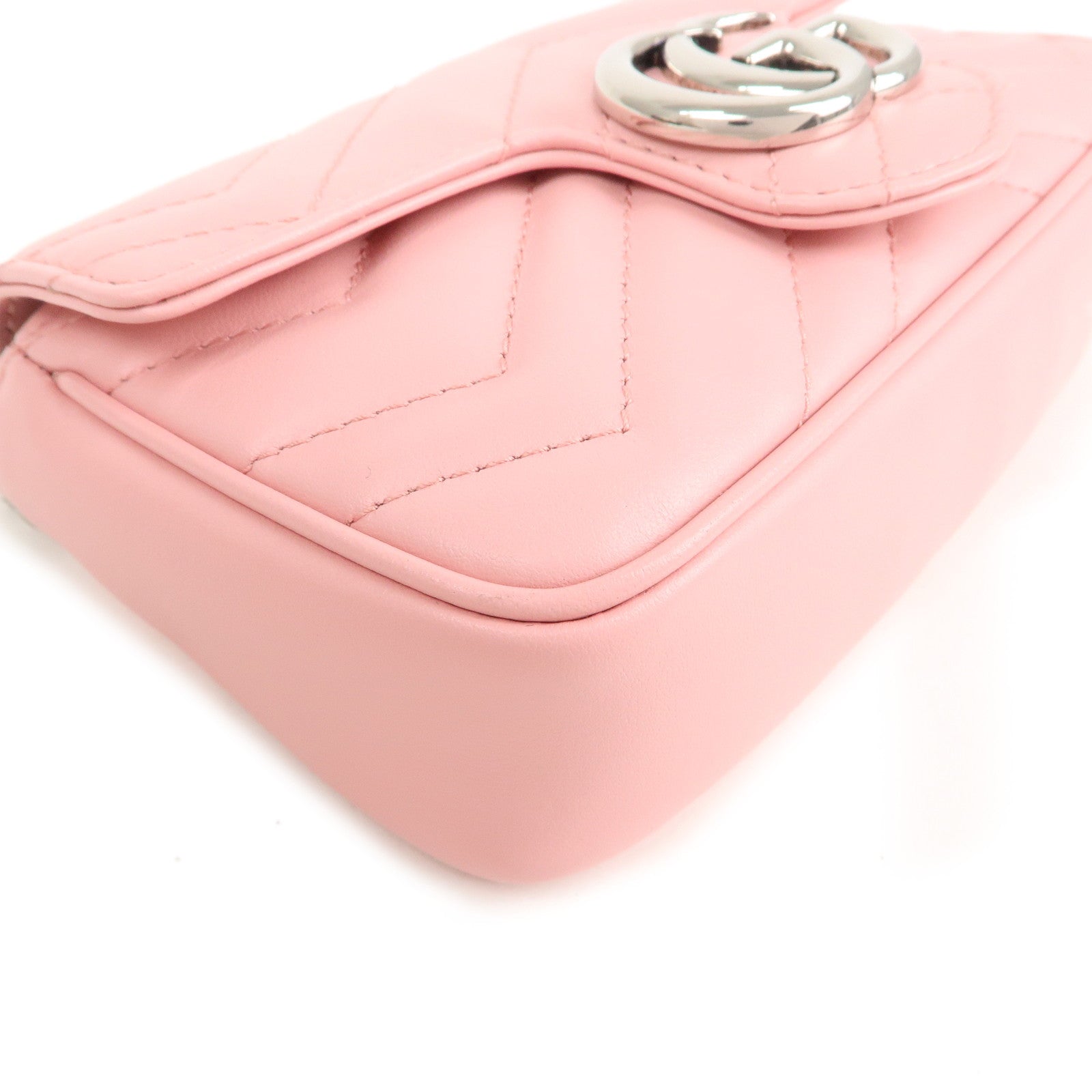 GUCCI GG Marmont Leather Super Mini Shoulder Bag Pink 476433