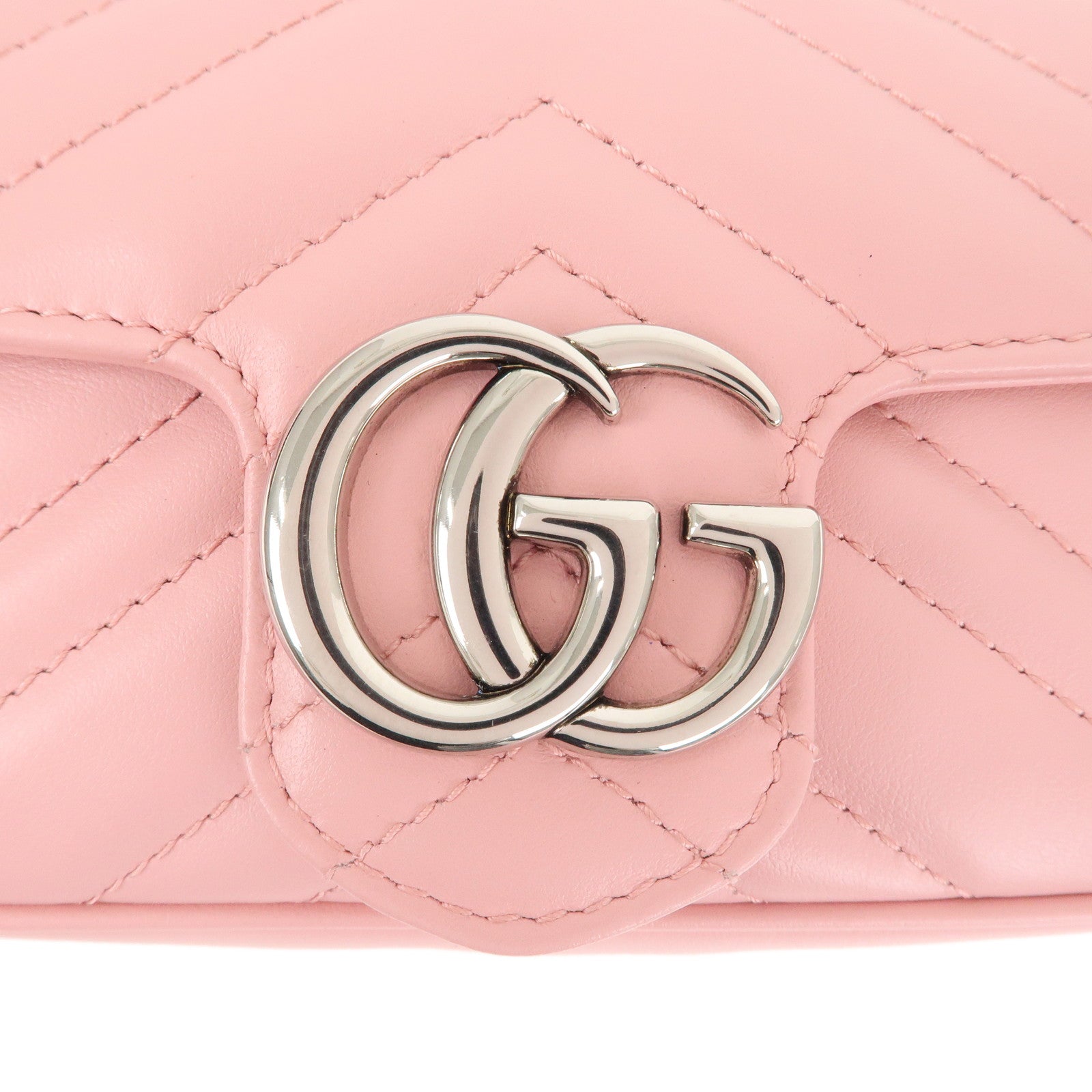 GUCCI GG Marmont Leather Super Mini Shoulder Bag Pink 476433
