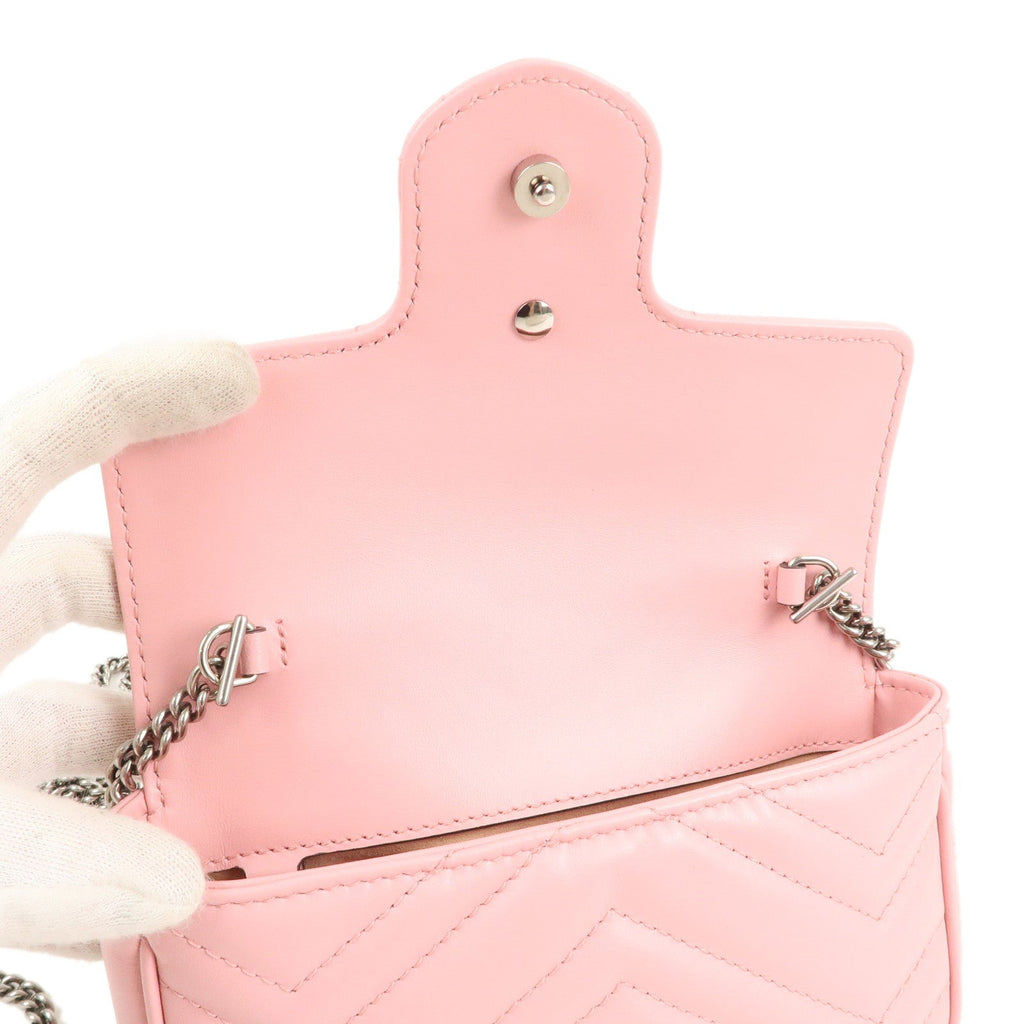 GUCCI GG Marmont Leather Super Mini Shoulder Bag Pink 476433