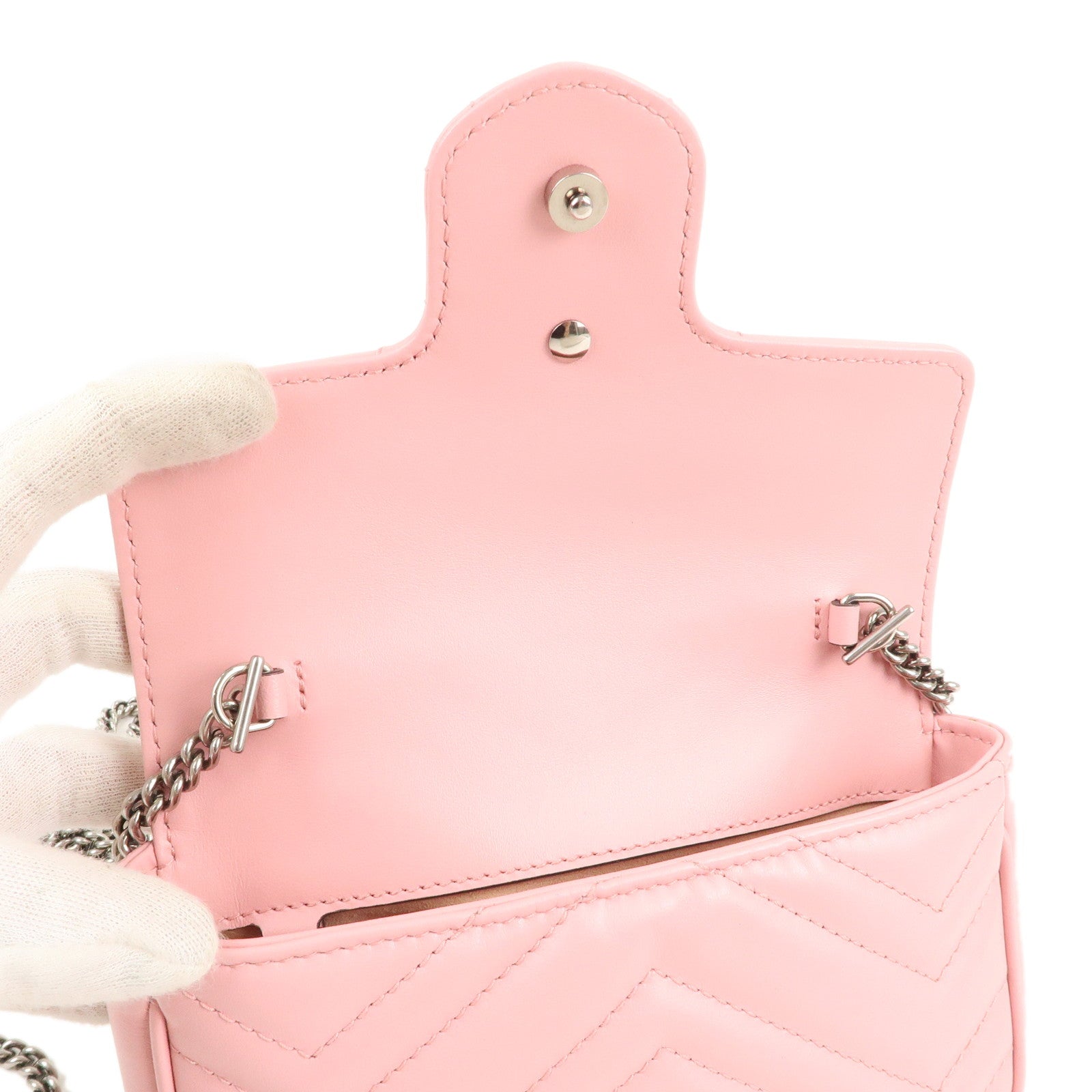 GUCCI GG Marmont Leather Super Mini Shoulder Bag Pink 476433