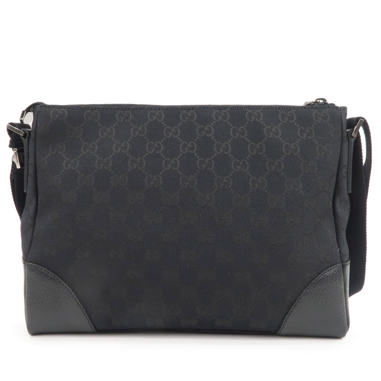 Authentic GUCCI GG Canvas Leather Crossbody Shoulder Bag Black 114273 Used F/S