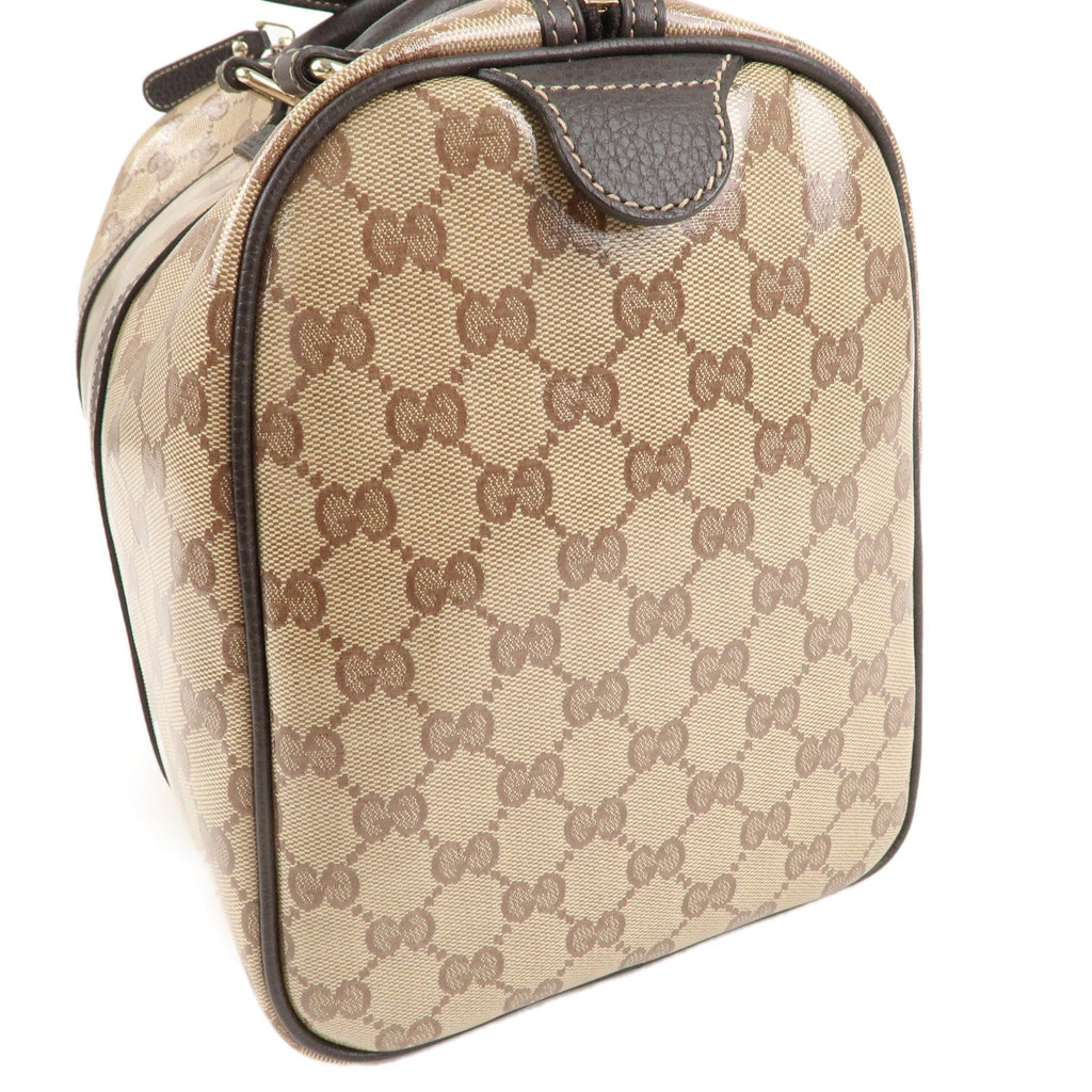 GUCCI GG Crystal Leather Boston Bag Hand bag Beige Brown 265697